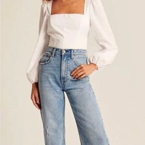 Abercrombie & Fitch long sleeve poplin squareneck corset top
